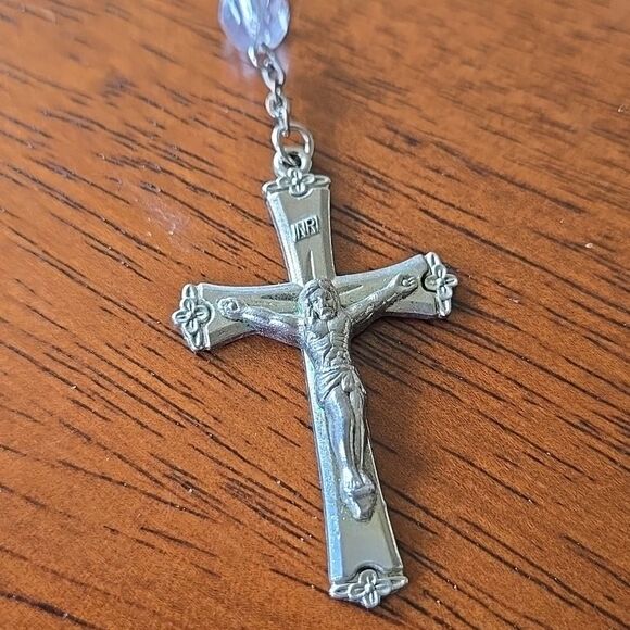 Crystal Rosary Clear Holy Land Necklace Cross Crucifix Catholic EAU De Lourdes - Picture 4 of 14